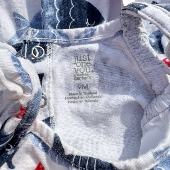 Carter’s Baby Girl Ruffle Sleeveless Romper Sea Life 9 Months Red White Blue - Picture 2 of 2